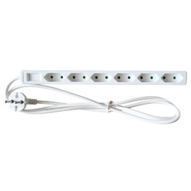as - Schwabe 6-Way Power Strip White 230 V / 16 A - Euro Power Strip with 1.4 m Cable & Touch Protection - with Contour Plug - Multiple Socket Indoor - IP20, 11315