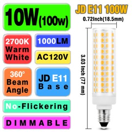 Ziomitus Dimmable E11 120V 100W Halogen Candelabra Bulbs Equivalent,T3 T4 Mini Base JDE11 Bulb,2700K Warm White 10W 1000 LM E11 for Chandeliers,Candelabra,Ceiling Fan, Table Lamps,2Pack
