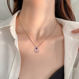 YL Mama Necklace 925 Sterling Silver Engraving "I Love You" Cut 12 Birthstones Zirconia Mum Pendant Chain for Women, Silver, Amethyst