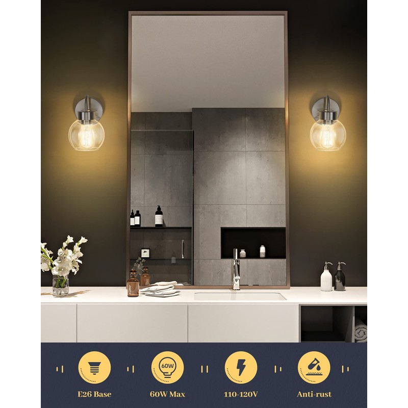 EAPUDUN Bathroom Light Fixtures Over Mirror, 1-Light Brushed Nickel Wall