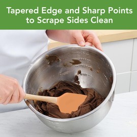 Tovolo Silicone Spatula Wooden Handle for Cooking Baking Mixing, Heat Resistant Food Safe BPA Free Flexible Silicone Baking Spatula with Wood Handles Kitchen Utensils Nonstick Safe, Apricot Orange