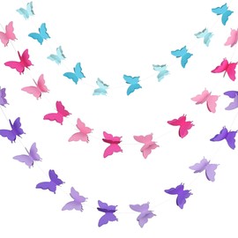 3 Pcs 3D Paper Butterflies - Butterfly Party Decorations, Purple Bunting, Fairy Party Decorations, Butterfly Decorations, Butterfly Birthday Decorations, Flying Butterfly (Pink)