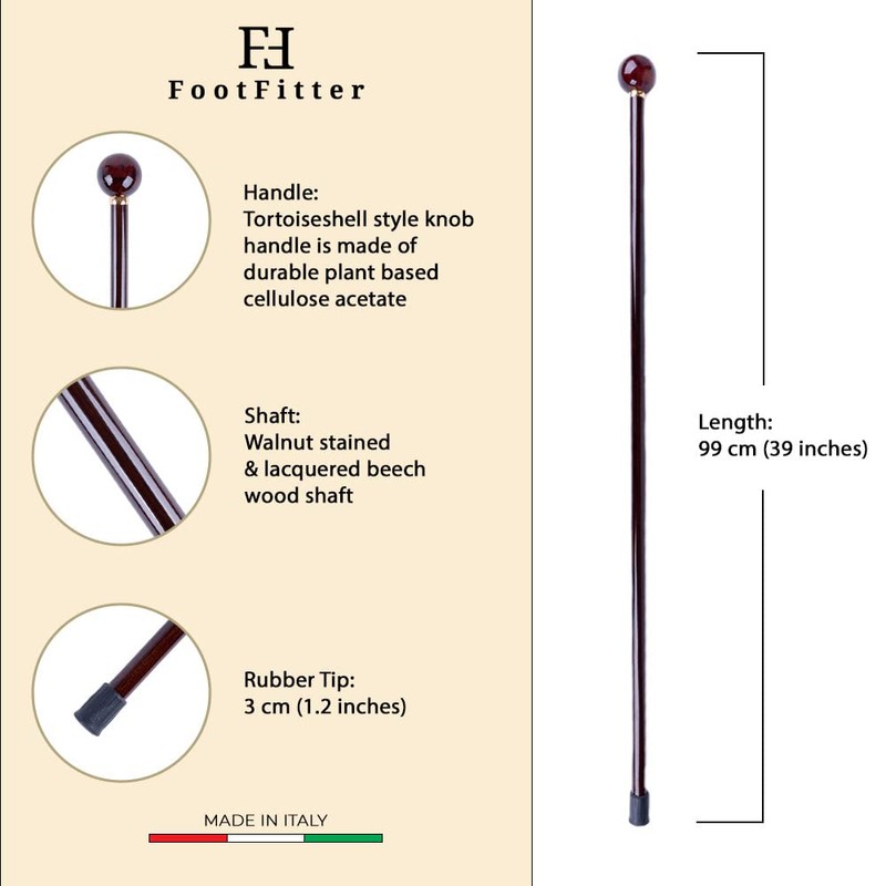 FootFitter Deluxe Long Walking Cane - Premium Walking Stick with
