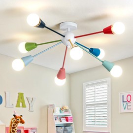 Aleslsop Colorful Chandelier, Modern Sputnik Chandelier, 8-Light Kids Light Fixture with Multi Color Rainbow Fun Lights for Kids Room Living/Dining Room Kitchen Hallway(E26)