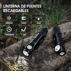 WUBEN L1 Linternas LED Alta Potencia 2000 Lúmenes, Linterna LED Recargable USB Táctica Militar Potente, Linterna Pequeña a Pilas, IPX68 Impermeable 6 Modos Portátil Flashlight Emergencia Camping