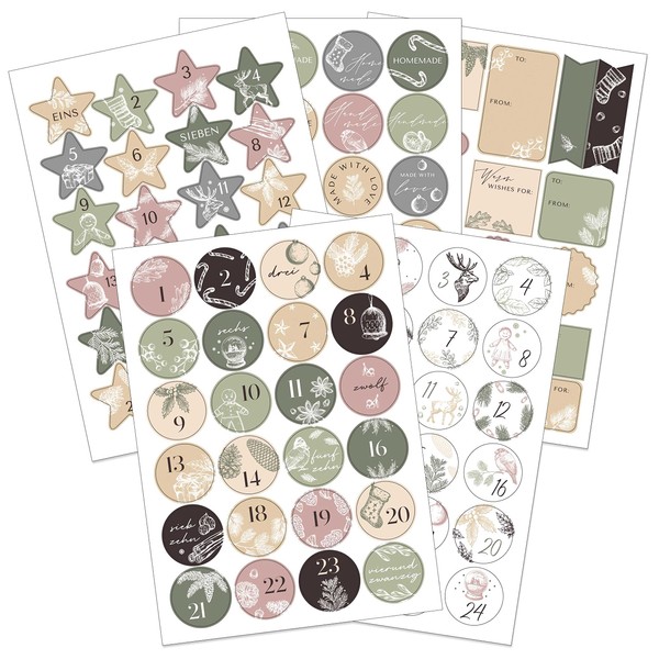 Papierdrachen Gift Set Advent Calendar Number Stickers Motif Style with