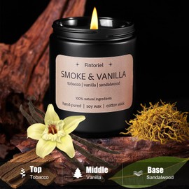 Smoke & Vanilla Scented Candle – 7oz Soy Wax, 45 Hour Burn Time, Subtle & Non-Irritating Fragrance, Long Lasting Cotton Wick Candle for Home, Bedroom, Living Room Decor