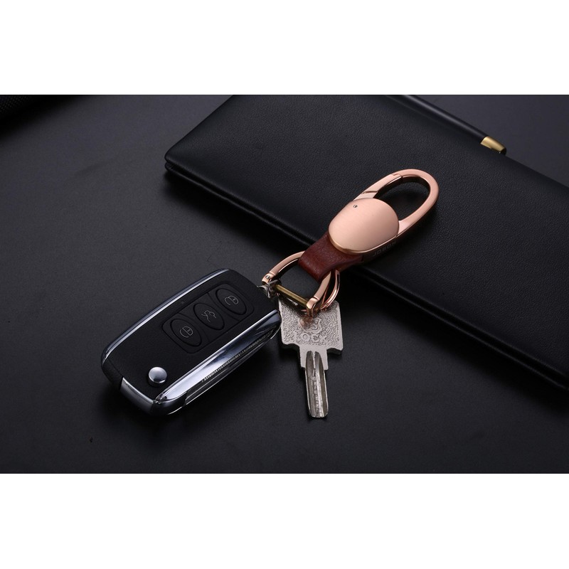 AIXUAN Zinc Alloy and Black Leather Keychain, 2 Keys Rings,Comes