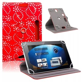 Universal 7-8 Inch Tablet Case Cover, Floral Pattern Leather 360° Rotating Case Fits for ALL 7" Inch (Red)