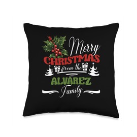 Alvarez Family Christmas Matching Shirt Xmas Gifts Alvarez Family Christmas Costume Mistletoe Group Matching Throw Pillow, 16x16, Multicolor