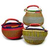 Basket Bolga Market Shopping Tote (Ghana) Straw w/ Leather Handle