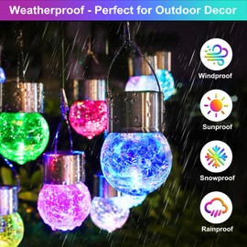 MAXvolador 12-Pack Hanging Solar Lights, Decorative Cracked Glass Ball Light, Multicolor Solar Powered Waterproof Globe Lighting for Garden, Tree