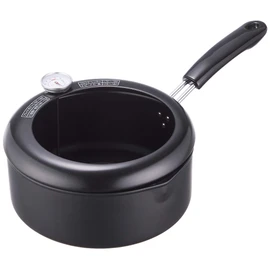 Pearl Metal HB-1372 One-Handed Tempura Pot, 7.9 inches (20 cm), Thermometer Included, Induction Compatible, Iron Frying Pot, Frying Cook