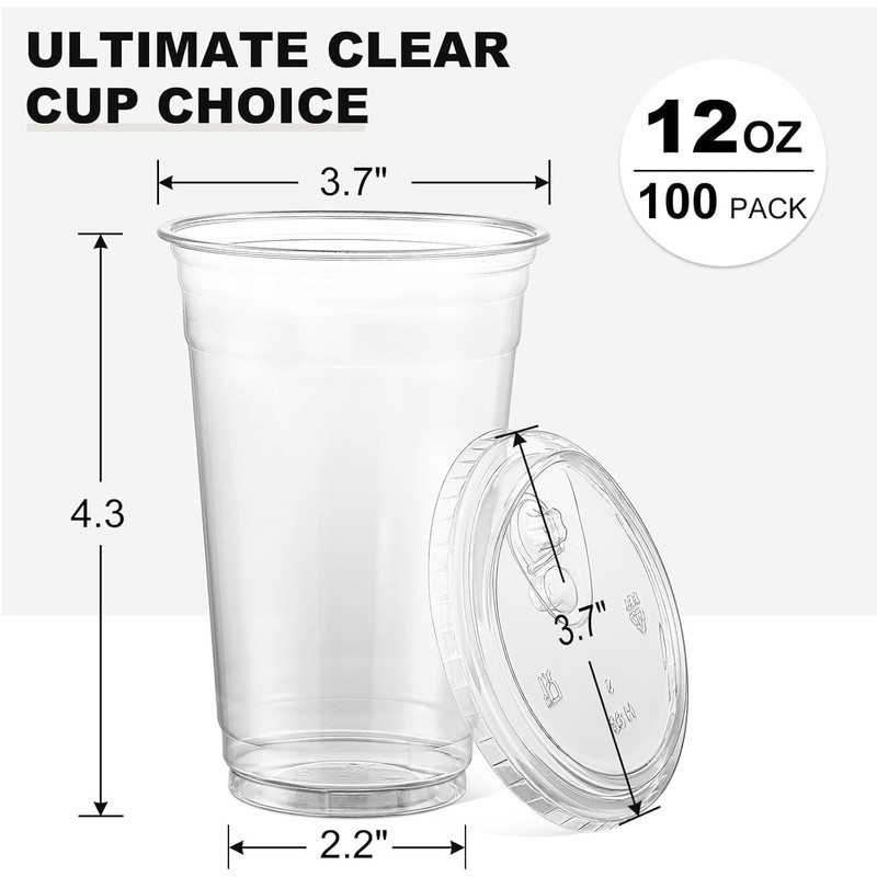 50/100pcs Plastic Cups Disposable Drinking Cups 12oz with Lids Clear