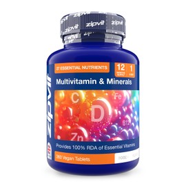Zipvit Multivitamin & Minerals, 27 Essential Nutrients, 100% Daily Multivitamins, 360 Vegan Multivitamin Tablets for Women & Men