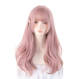 Sizuuenn Women's Lolita Women's Full Wig, Curly Long Hair, Bangs, Light Pink, Wig, Small Face, Fashion, Heat Resistant Wig, High Temperature Hair Yarn, Cosplay Wig, Dedicated Net Events, School