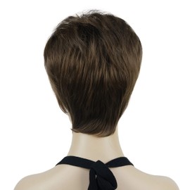 Lydell Short Straight Layered Synthetic Hairpiece Wigs with Bangs for Women Girls Medium Ash Brown