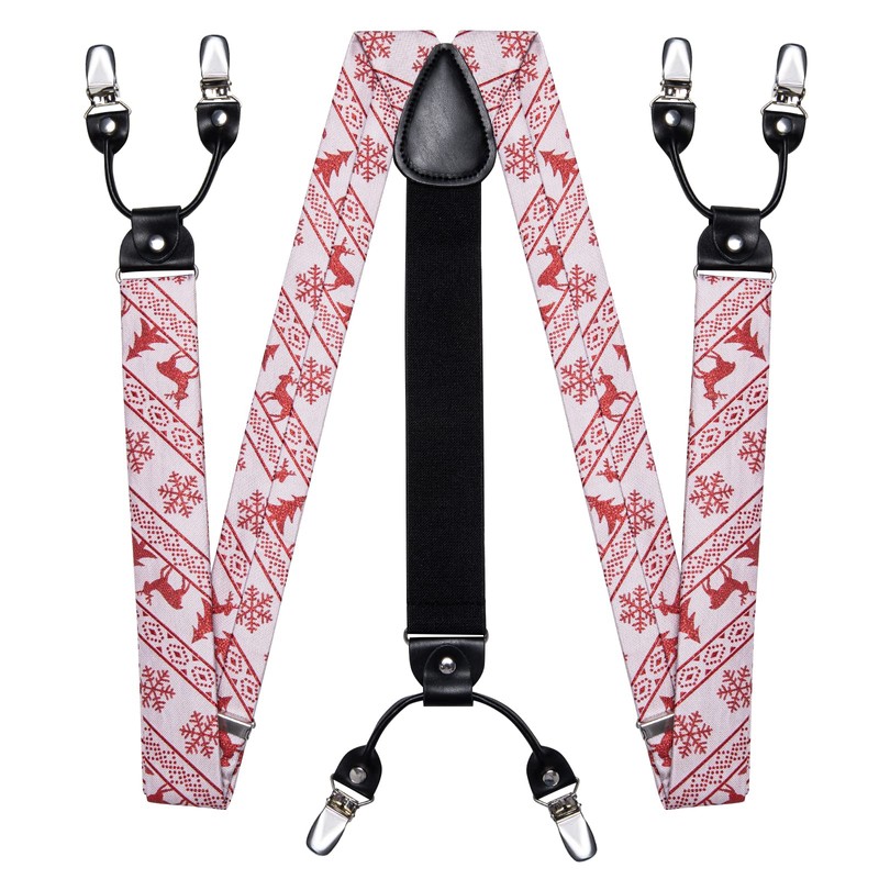DiBanGu Men's Christmas Suspender and Bow Tie Set Red Snowflakes