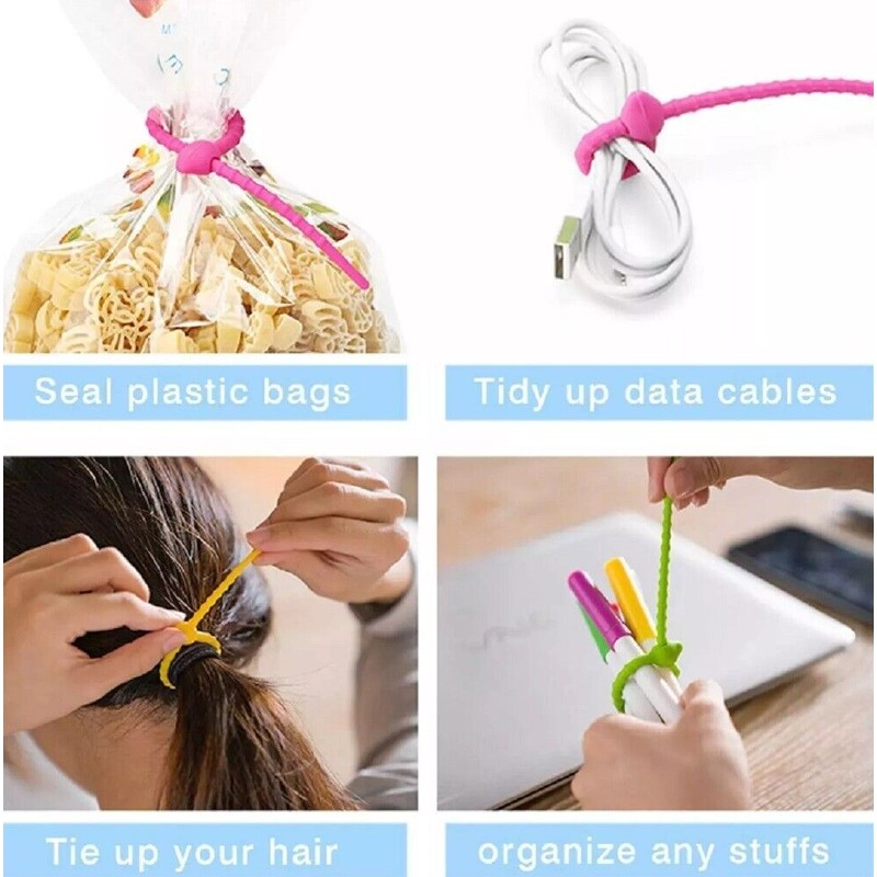 TIKA 24-Piece Reusable Silicone Cable Ties Set - Rubber Twist