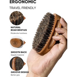 Bituemly Cepillo Para Barba, Cepillo De Cerdas Naturales De Jabalí Para Hombre Y Peine De Bolsillo De Madera De Sándalo, Kit De Cuidado Facial Con Tijeras Para Bigote Como Herramienta De Estilismo, Pa
