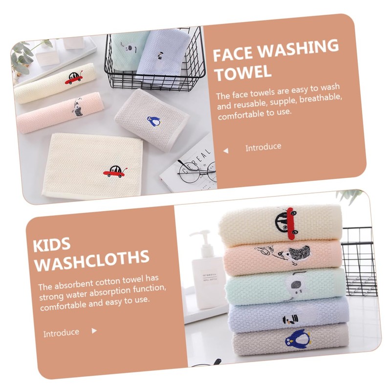 IWOWHERO Soft Cotton Face Towels for Kids 5 Pack Absorbent