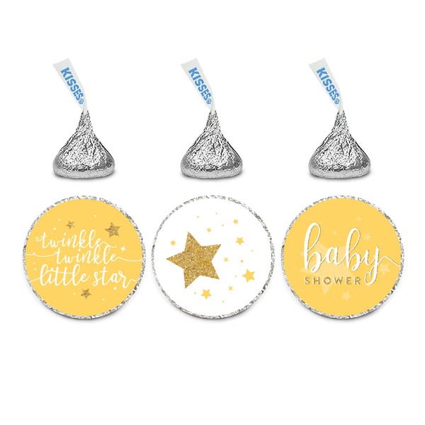 Andaz Press Chocolate Drop Labels Trio, Baby Shower, Twinkle Twinkle Little Star, Yellow, 216-Pack, Fits Kisses Party Favors, Decor, Decorations