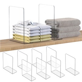 OKPOW Shelf Dividers Closet Organizer - 12" Tall X 9" Deep Acrylic Clear Sturdy Separate for Clothes Purse - Adjustable Space Saver Easy Install for Home Organization Enthusiasts 8 Pack