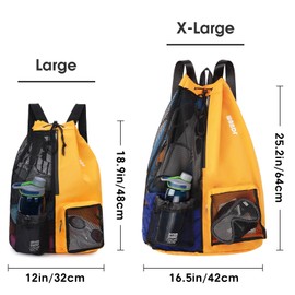WANDF Swim Bag Mesh Drawstring Backpack with Wet Pocket Beach Backpack for Swimming, Gym, and Workout Gear(XL-Orange)