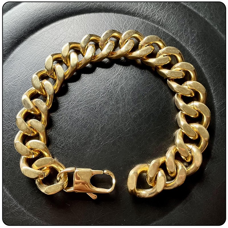 Fusamk Hip Hop Stainless Steel Bracelet Flat Link Bracelet Cuban