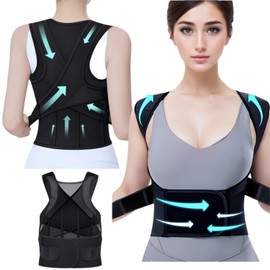 EXQULIFE Posture Corrector Back Brace for Women & Men – Adjustable Full Back Support & Straightener with Removable Support Rods – Medium (Waist 33″–40″)