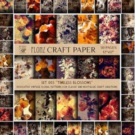 Scrapbook Paper (30 pages 12"x12") Timeless Blossoms: Evocative Vintage Floral Patterns for Classic and Nostalgic Craft Creations FLONZ Vintage Styled Double Sided Paper Pad for Craft Cardmaking