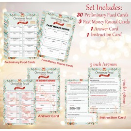 Christmas Family Feud Game, Christmas Games for Family Party and Adults, Friendly Feud Quiz Fun Trivia for Game Night, Office Class Groups, 30 Preliminary Cards & 3 Fast Money Round Cards, 01