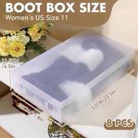8 Pack Large Boot Storage Boxes with Lids for Tall Boots 20.5 x 11.8 x 4.5 Stackable Clear Plastic Shoe Organizer Container Space-saving Shoe Storage Box for Sneakers and High Heels