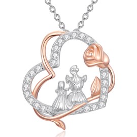 MEIDERBO Mother Daughter Necklace 925 Sterling Silver Mom and Daughter Pendant Necklace Daughter Jewelry from Mom Birthday Mother's Day Gift for Mother