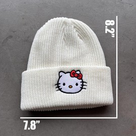 Eiodlulu Beanie Winter Hats Warm Knit Caps Soft Cute Kawaii Cartoon for Adult Women Girls (Acrylic, White)