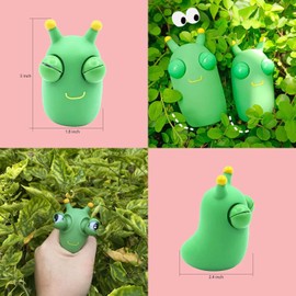 XVZKIZJ Funny Grass Worm Pinch Toy- 5D Eye Popping Worm Squeeze Toys, Green Vegetable Bug Eye Popping Squeeze Toy, Stress Toys Fidget Toys for Adults Kids