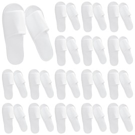 24 PCS Spa Disposable Slippers, White Soft Plush Open Toe Non-Slip Slippers for Hotel, Spa, and Hospitality Unisex