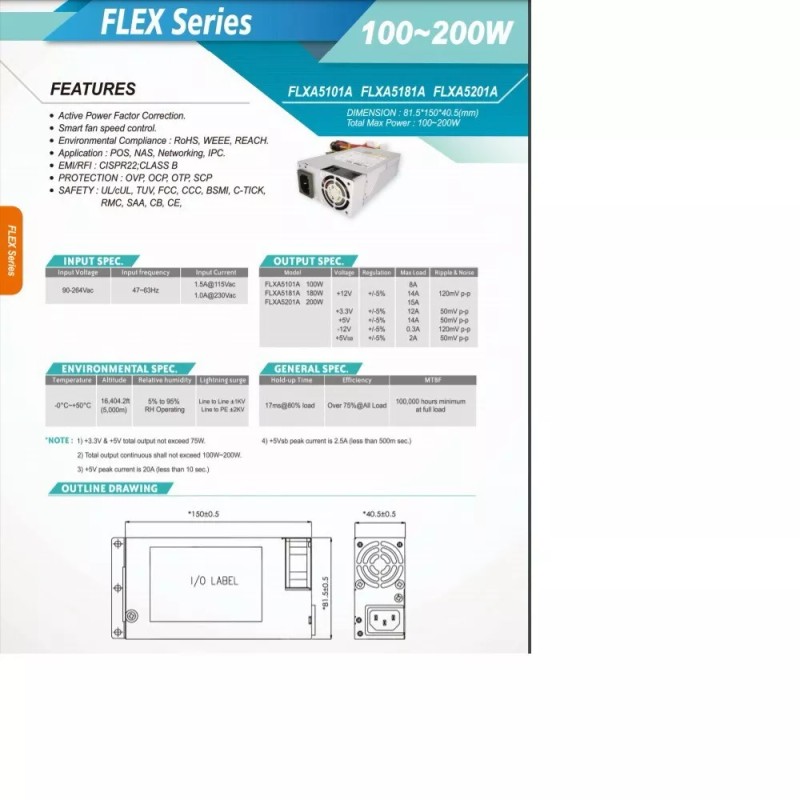 AcBel Switching Power Supply For Acbel 1U 200W For FLXA5201A,