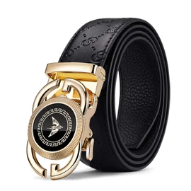 VANNANBA Cinturones de cuero con trinquete para hombre, hebilla automática, cinturones de vestir con caja de regalo, Negro 02, 28''-34'' Waist Adjustable