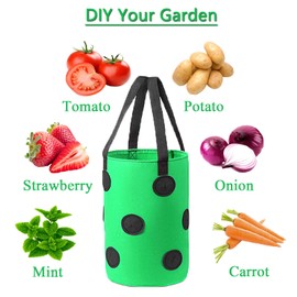 Miewslan 2 Pack Garden Upside-Down Planter Bag, Green and Black Tomato Herb Strawberry Vegetable Hanging Planting Bags with Holes