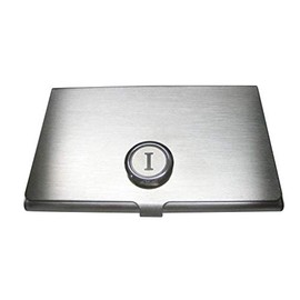 Kiola Designs Silver Toned Round Letter I Monogram Business Card Holder