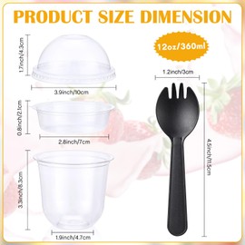 Gandeer 300 Pack Clear Plastic Parfait Cups with Dome Lids No Hole Disposable Party Dessert Cups with Lids Insert Spork Round Fruit Containers with Lid for Yogurt Fruit Cereal Ice Cream (12 oz)