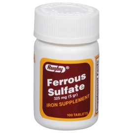 Rugby Ferrous Sulfate 325mg Tablets - Iron Supplement for Women and Men - 100 Count (1 Pack)