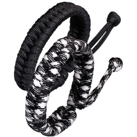 Lightock Survival Bracelets for Men Women Braided Paracord Bracelet Unisex Friendship Bracelets Distance Matching Bracelet 2 Pcs Adjustable (Black & Black white)