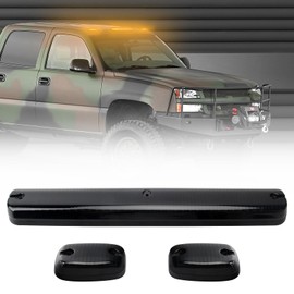 OPP ULITE Silverado Cab Lights Amber 30 Led, Smoke Cover Lens Cab Marker Top Roof Running Light Assembly, 3PCS Fit for 2007-2014 Chevy Silverado Sierra (DK035)