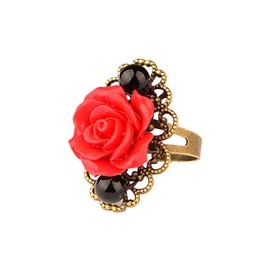 Pendientes de rosa roja con diseño de flores esmaltadas vintage para mujeres y niñas, Metal Resina, Sin gemas.