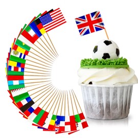 Pack of 200 International Toothpicks Flags Cocktail Stick Flags, 50 Countries World Flags Flag Toothpicks Small Flags for Country Party Cakes Women's Football Euro Vision 2025 World Cup Bar Party