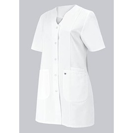 BP 1640-485-21-56n Women's Tunic, 1/2 Sleeve, V-Neck with Press Stud Band, 215.00 g/m² Fabric Blend, White, 56n