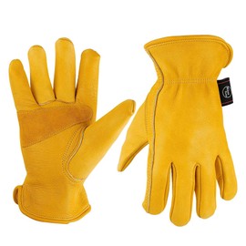TMZHISTAR KIM YUAN Leather Work Gloves, with Wrist, Wear-Resisting Puncture-Proof For Yard Work, Gardening, Farm, Warehouse, Construction, Motorcycle, Men & Women - S