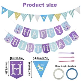 Blue Happy Birthday Banner With 12Pcs Pennant Flags, Paper Bunting for Kids Adults Party Supplies
